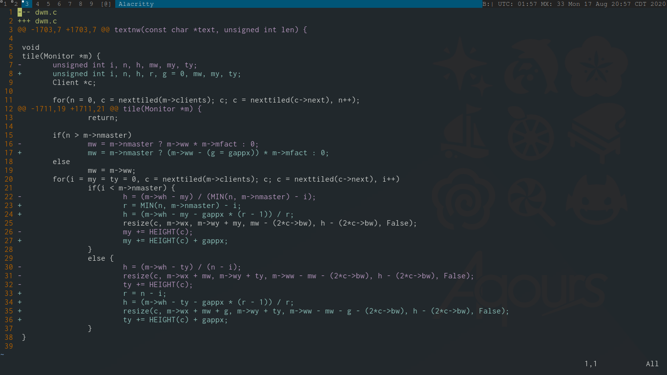 VIM abriendo dwm.c.rej VIM abriendo dwm.c.rej